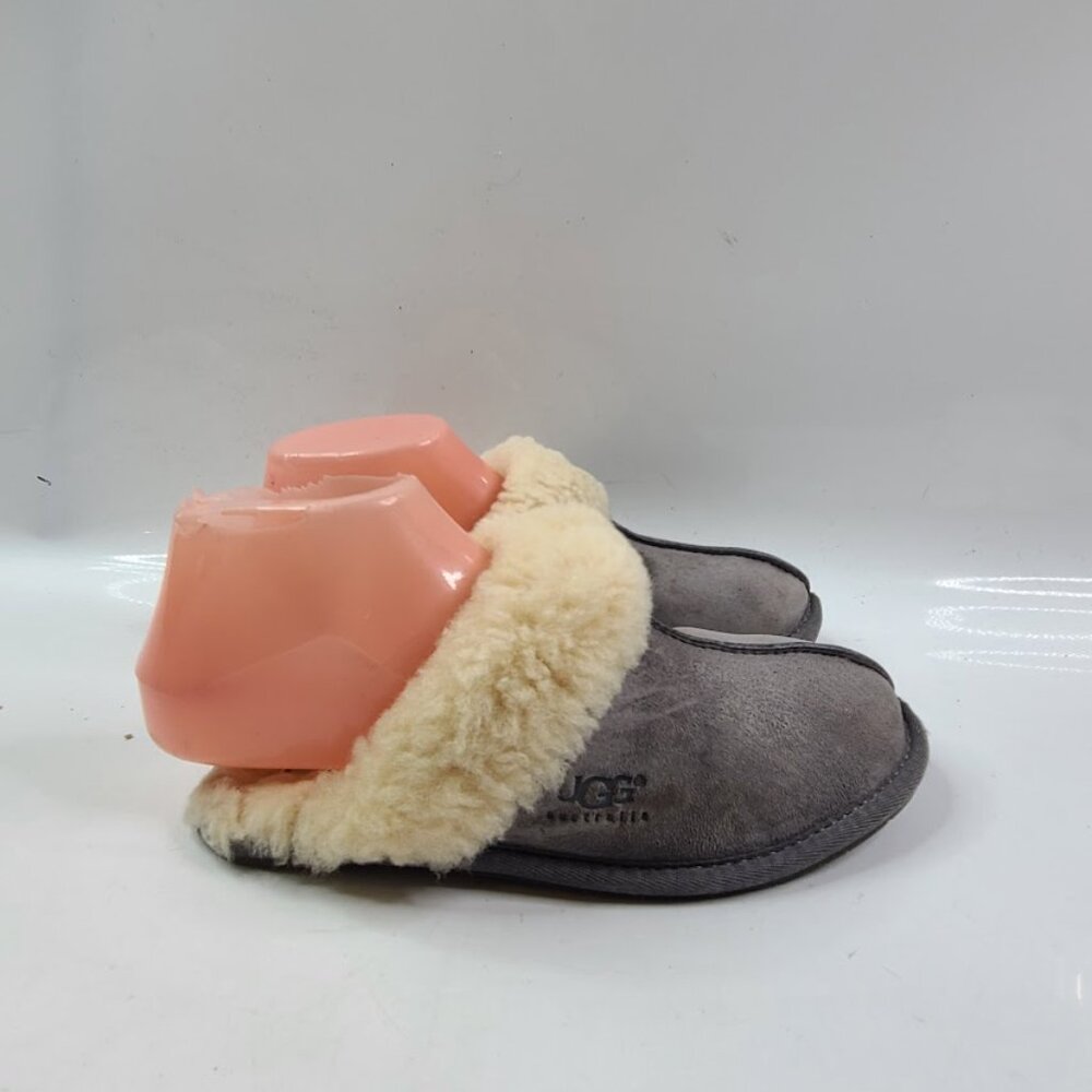 UGG Women's Gray White Scuffette II 5661 Suede Fur Slip-On Winter Slipper Size 5 - Picture 2 of 7